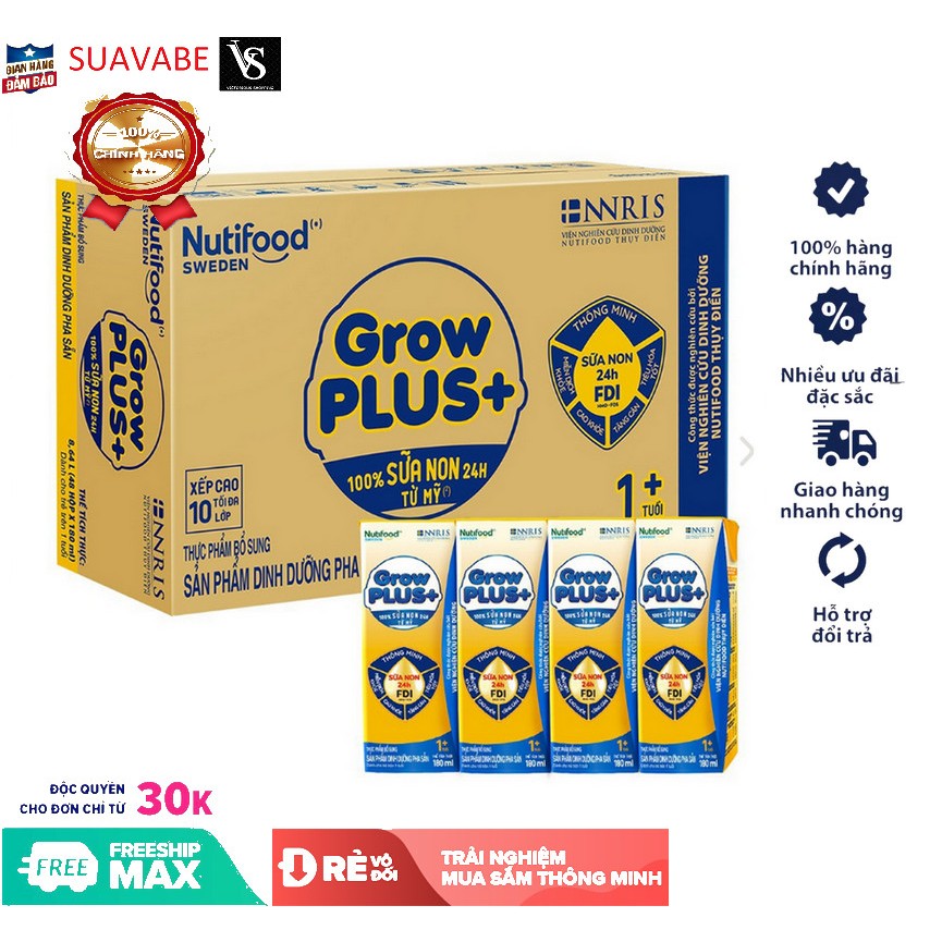 Thùng Sữa GrowPLUS+ Sữa non Vàng hộp 180ml/110ml