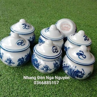Chóe đựng gạo, muối men lam/Hũ sứ đựng nước, gạo muối thờ cúng có nắp rồng xanh