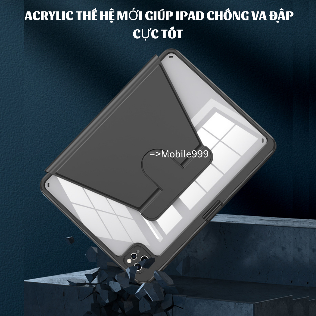 Bao da ipad xoay 360° Ngang dọc có khe bút Lưng Acrylic trong suốt Air 1/2/3/4/5/Gen 5/6/7/8/9/10/Pro 11.10.5/MOBILE999