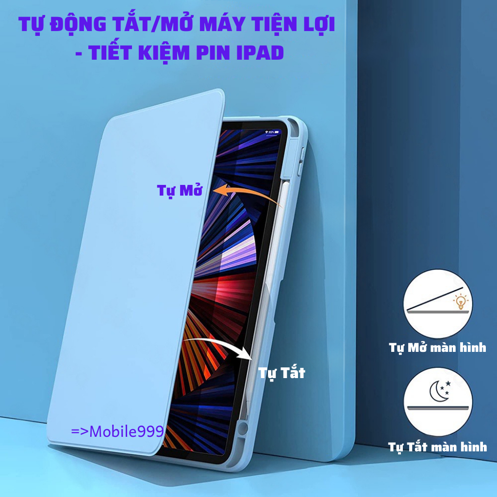 Bao da ipad xoay 360° Ngang dọc có khe bút Lưng Acrylic trong suốt Air 1/2/3/4/5/Gen 5/6/7/8/9/10/Pro 11.10.5/MOBILE999