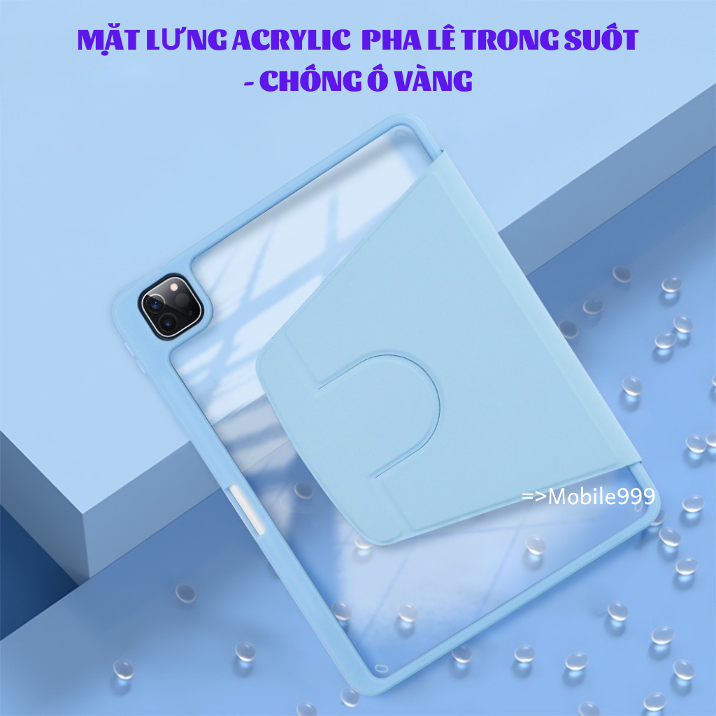 Bao da ipad xoay 360° Ngang dọc có khe bút Lưng Acrylic trong suốt Air 1/2/3/4/5/Gen 5/6/7/8/9/10/Pro 11.10.5/MOBILE999