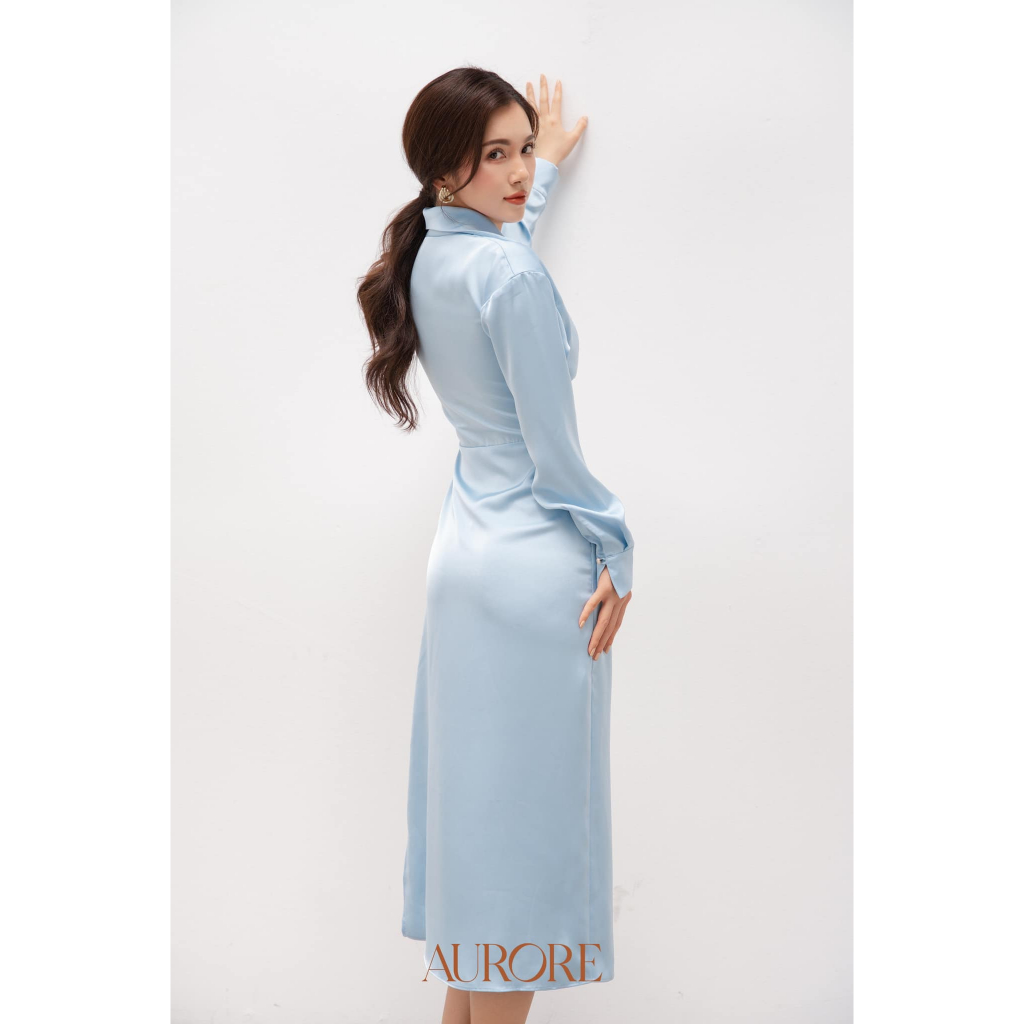 Đầm sơ mi lụa buộc vạt Mona - Aurore cloth