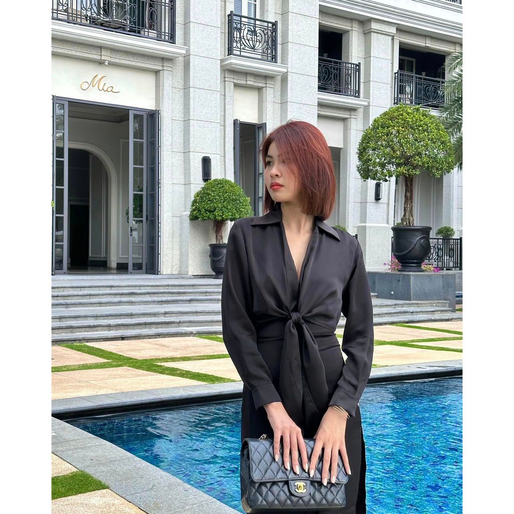 Đầm sơ mi lụa buộc vạt Mona - Aurore cloth