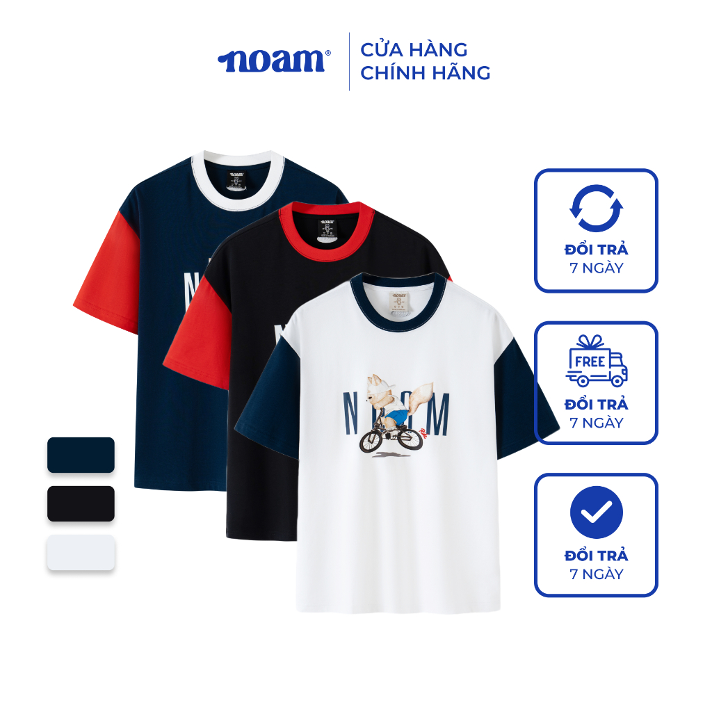 Áo thun Form rộng NOAM Nafox Dynamic Cycling 100% Cotton - Màu đen/trắng/xanh navy