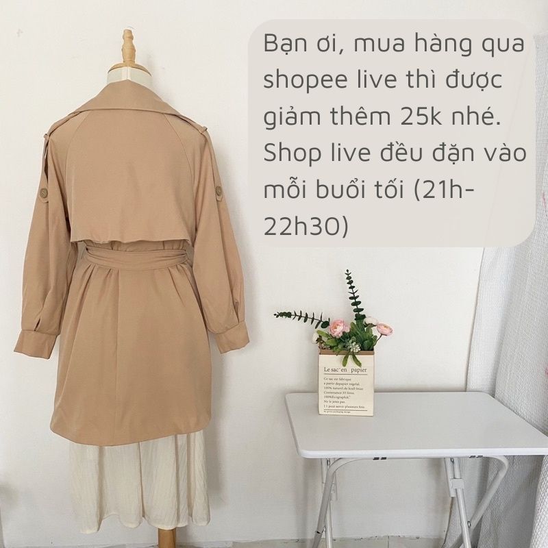 Áo khoác Trench coat Hàn Quốc vải dày tay bo 2 lớp