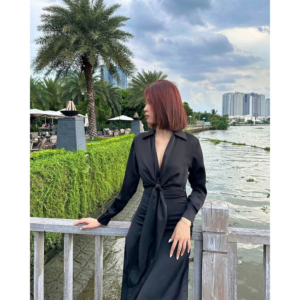 Đầm sơ mi lụa buộc vạt Mona - Aurore cloth