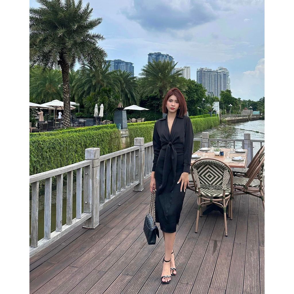 Đầm sơ mi lụa buộc vạt Mona - Aurore cloth