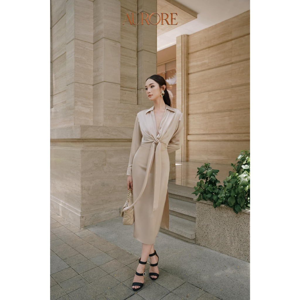 Đầm sơ mi lụa buộc vạt Mona - Aurore cloth