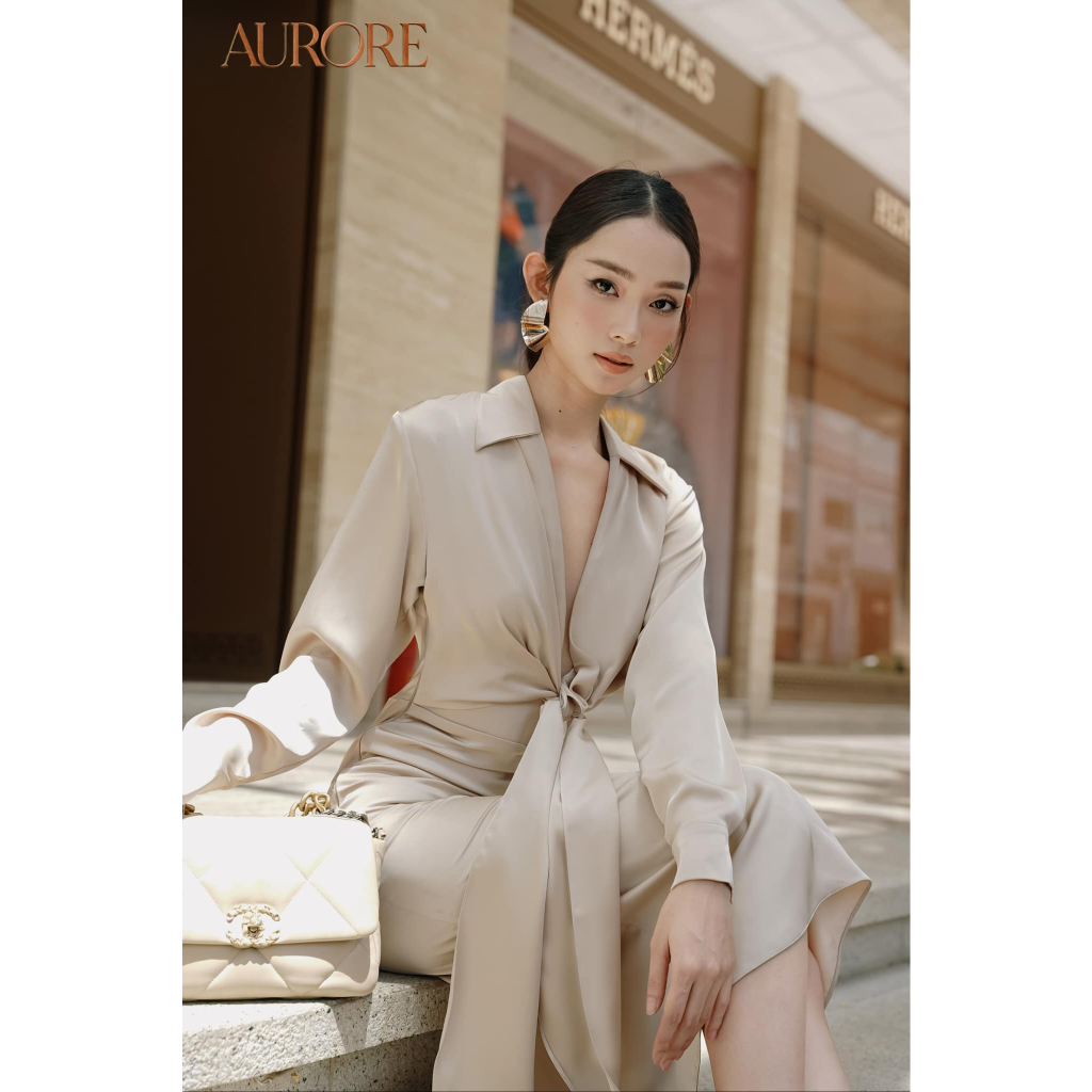 Đầm sơ mi lụa buộc vạt Mona - Aurore cloth