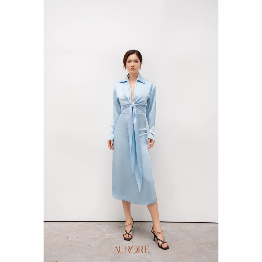Đầm sơ mi lụa buộc vạt Mona - Aurore cloth