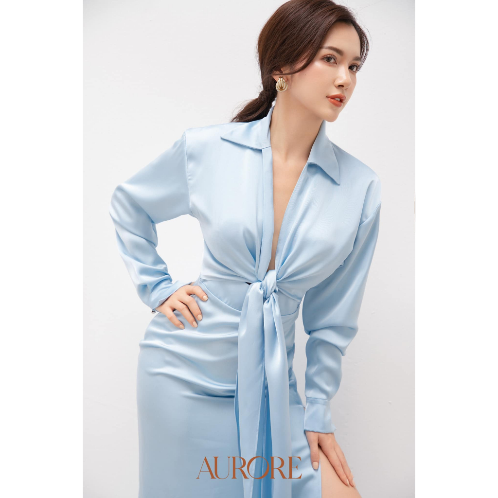 Đầm sơ mi lụa buộc vạt Mona - Aurore cloth