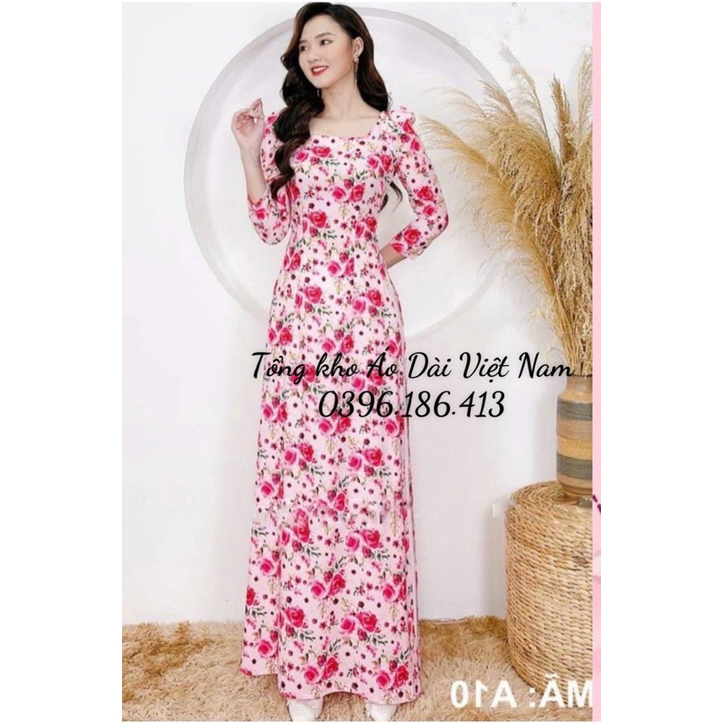 Áo dài lụa in 3D tay bồng hoa nhí mềm mịn, co dãn, trẻ trung, không nhăn - Tổng kho Áo dài Việt Nam