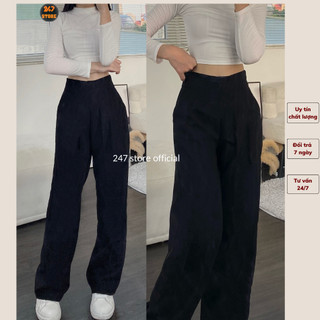  Quần tây công sở khoá sườn ống rộng dáng suông dài  cạp cao vải tuyết mưa cao cấp 247STORE 030 P0K35 