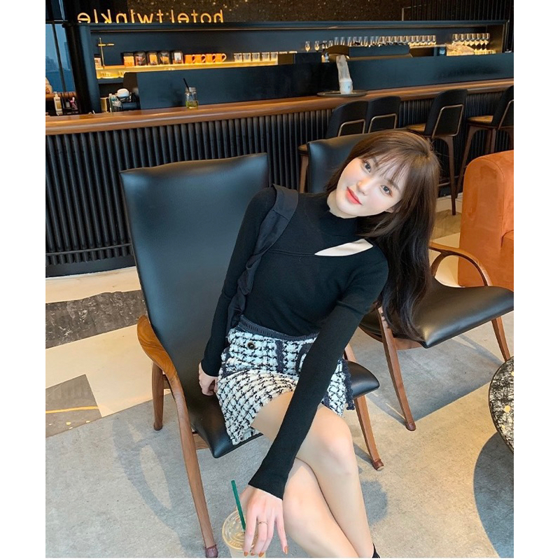 Áo len tăm cổ cao khoét vai HOTGIRL chất co giãn - CT55