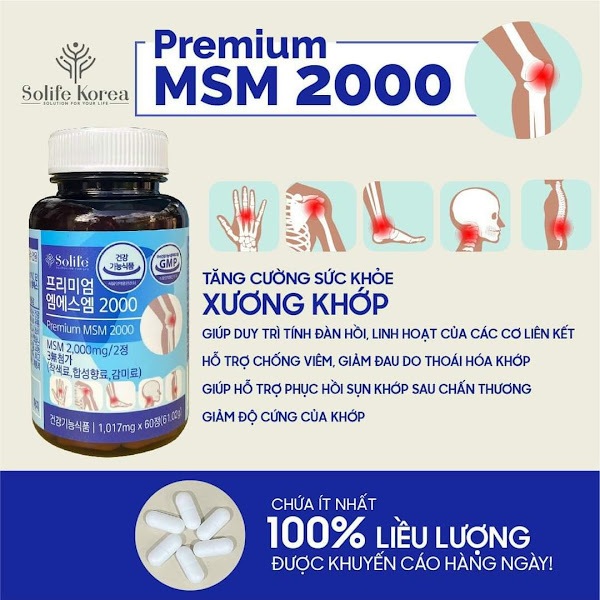 Premium MSM 2000 Hàn Quốc tái tạo sụn và Hỗ trợ điều t rị cứng khớp