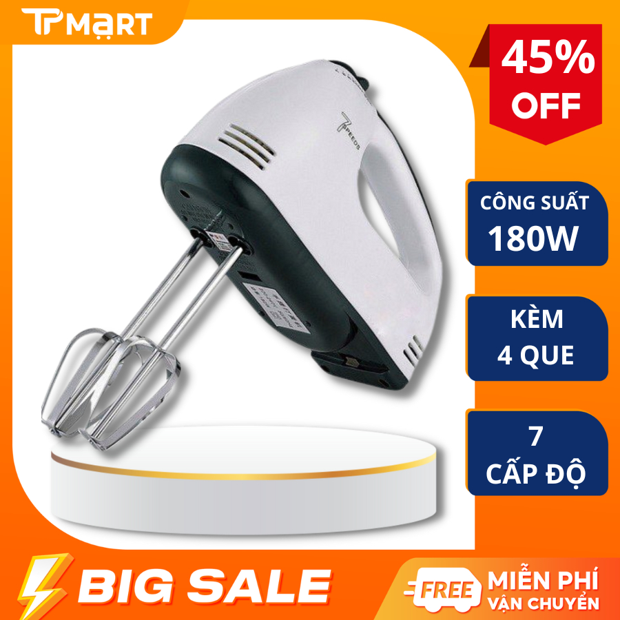 Máy đánh trứng cầm tay 7 cấp độ công suất 180w tặng kèm 4 que đánh trứng, Máy đánh trứng mini