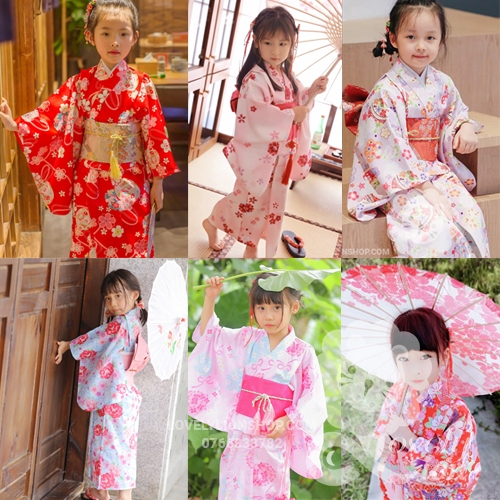 (có sẵn)Bộ áo Kimono, Yukata cho bé gái (nhiều mẫu) tặng kèm kẹp tóc