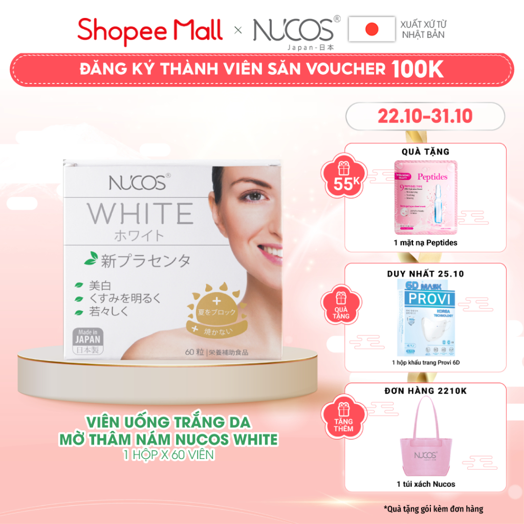 Viên uống trắng da mờ thâm nám Nucos White 60 viên