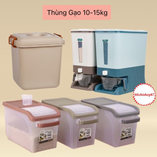 Thùng Đựng Gạo Thông Minh 10-15kg Có Bánh Xe Di Chuyển Kèm Cốc Chia Vạch, Thùng Nhựa Đa Năng Có Nắp Mở Trượt Tiện Dụng