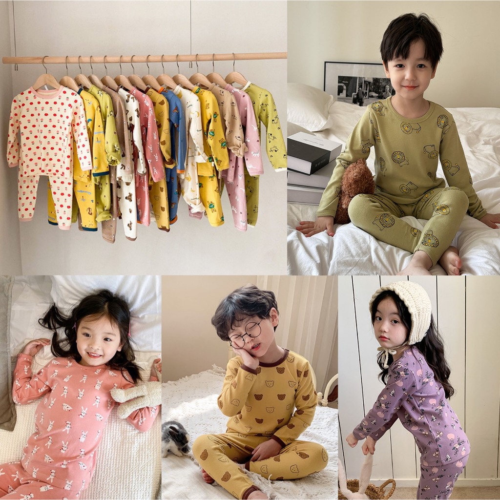 Bộ thu đông dài tay cho bé trai/ gái DMINT chất cotton co giãn thoải mái- Bộ ngủ trẻ em hãng Ambb Kids 1- 8 tuổi
