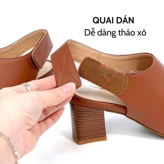Giầy Bốt Nữ Hở Gót Da Thật Gót Trụ Cao 5cm