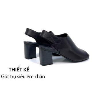 Giầy Bốt Nữ Hở Gót Da Thật Gót Trụ Cao 5cm