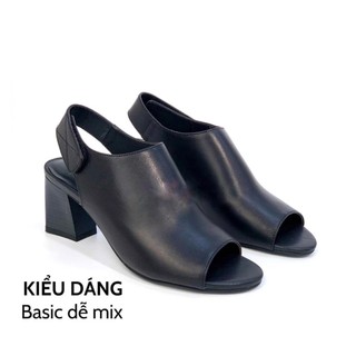 Giầy Bốt Nữ Hở Gót Da Thật Gót Trụ Cao 5cm