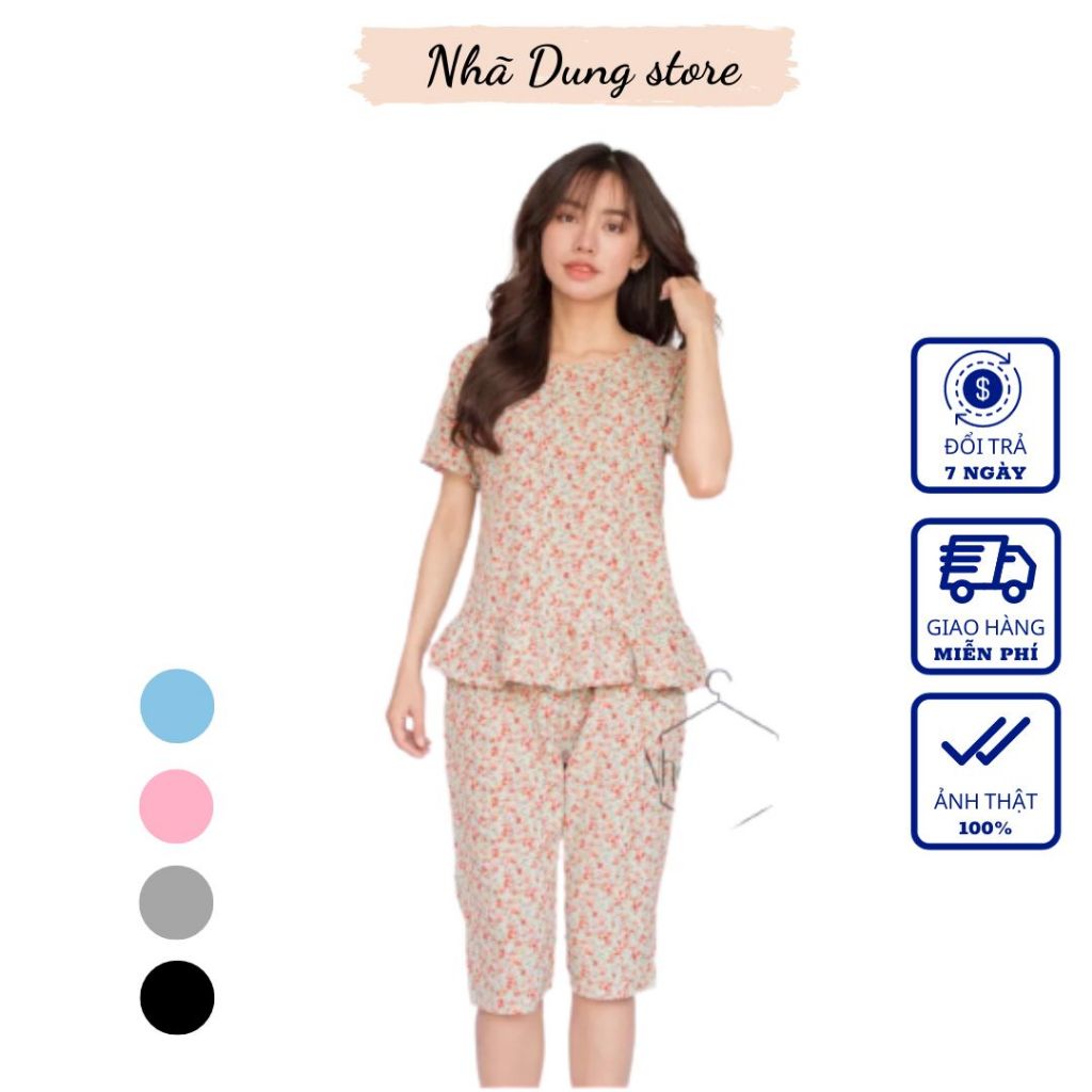 Đồ bộ nữ mặc nhà lửng basic lụa cao cấp in họa tiết hoa nhí dễ thương Nhã Dung Store siêu mát đủ size dưới 65kg