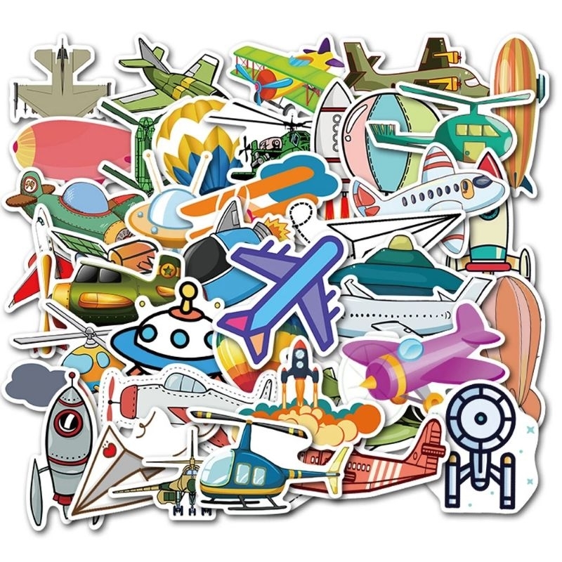 Set 8/24/ 40 sticker phương tiện giao thông hàng không dán nón mũ bảo hiểm laptop vali sổ tay đàn guitar điện thoại