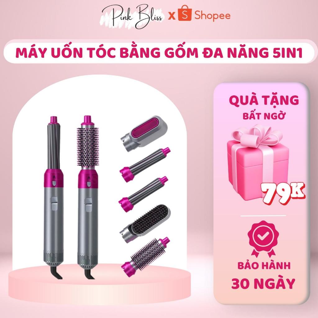 Máy Uốn Tóc Mới 5 Trong 1 PinkBliss , Máy Tạo Kiểu Tóc Đa Năng Bằng Gốm Sử Dụng Gió Không Làm Khô Tóc Chuẩn Salon