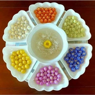 Bộ bát đĩa hoa mặt trời sứ thắp hương sang trọng men sáng đẹp 7 món Gosumi HMT02