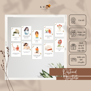 Set 10 postcard, tranh dán trang trí phòng bản in illustrator, decor tường, tranh dán tường