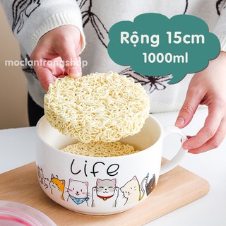 Bát ăn mỳ có tay cầm cỡ lớn 1000ml. Tô sứ úp mỳ có nắp đậy tô úp mỳ kèm đũa Nhật, ca mỳ ly ăn mì tô ăn phở