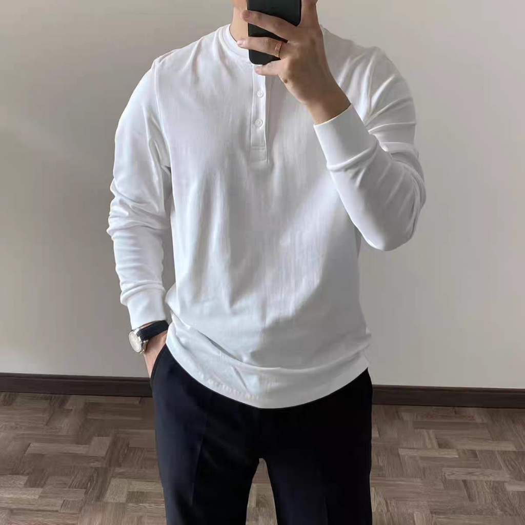 Áo Polo cổ tàu nam dài tay áo thun nam dài tay cổ tàu kiểu dáng Hàn Quốc vải cotton mềm co giãn