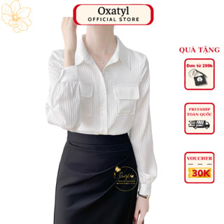 Áo sơ mi lụa kẻ sọc 2 túi ngực Oxatyl kiểu áo thời trang công sở đẹp A71