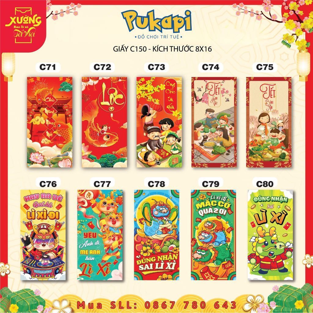 Combo 10 Bao Lì Xì Tết Truyền Thống Năm Giáp Thìn 2024 PUKAPI