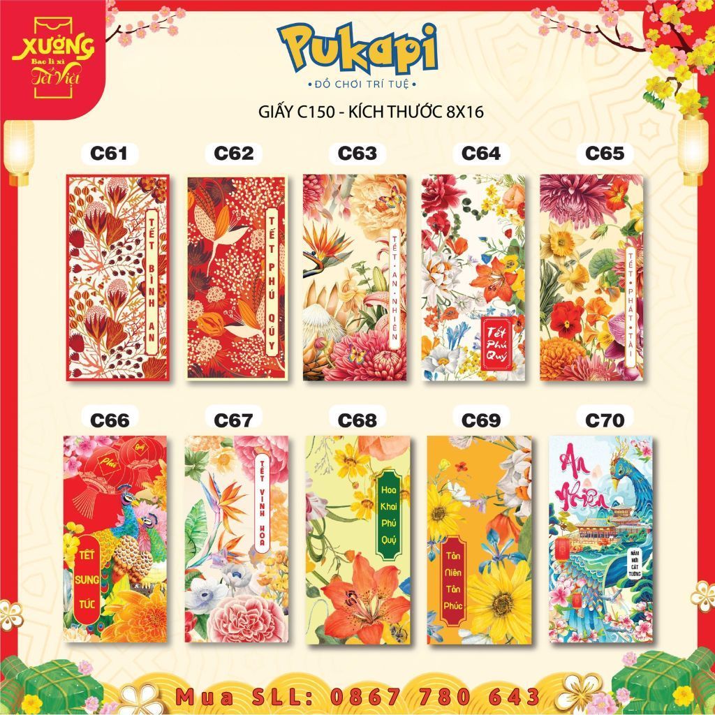 Combo 10 Bao Lì Xì Tết Truyền Thống Năm Giáp Thìn 2024 PUKAPI