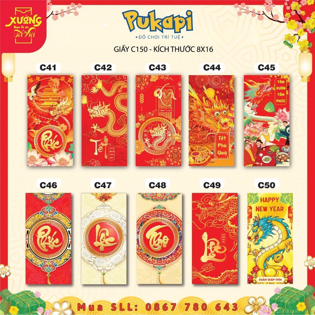 Combo 10 Bao Lì Xì Tết Truyền Thống Năm Giáp Thìn 2024 PUKAPI