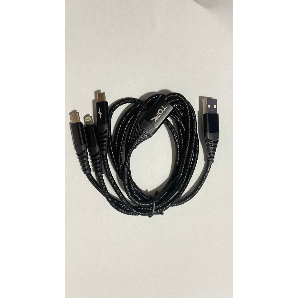 Dây cáp sạc 3 đầu TOPK nhanh 3 trong 1 Micro USB Type C cho Huawei Xiaomi iPhone