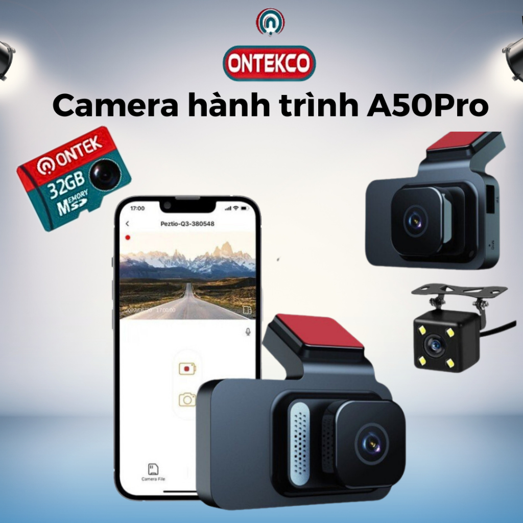 Camera hành trình ô tô ONTEKCO A50 PRO có wifi - Màn hình 3inh , Có wifi xem video qua điện thoại - Bảo hành 12 tháng