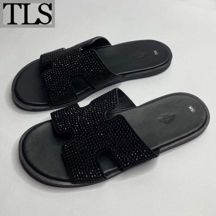 Dép hm đính đá - Dép hm đen quai đính đá thời trang đẹp hot nhất 2023.