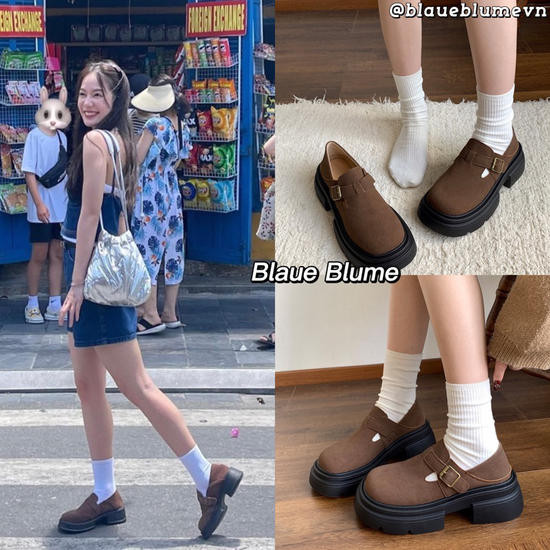 𝐁𝐥𝐚𝐮𝐞𝐁𝐥𝐮𝐦𝐞🦋  Loafer Pimtha da lộn gót 6cm