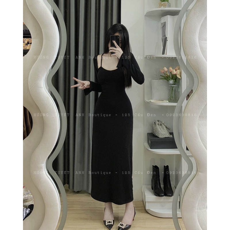 Đầm body dáng dài dây vai