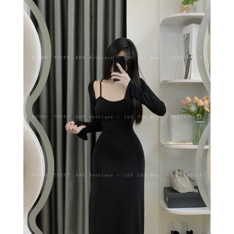Đầm body dáng dài dây vai