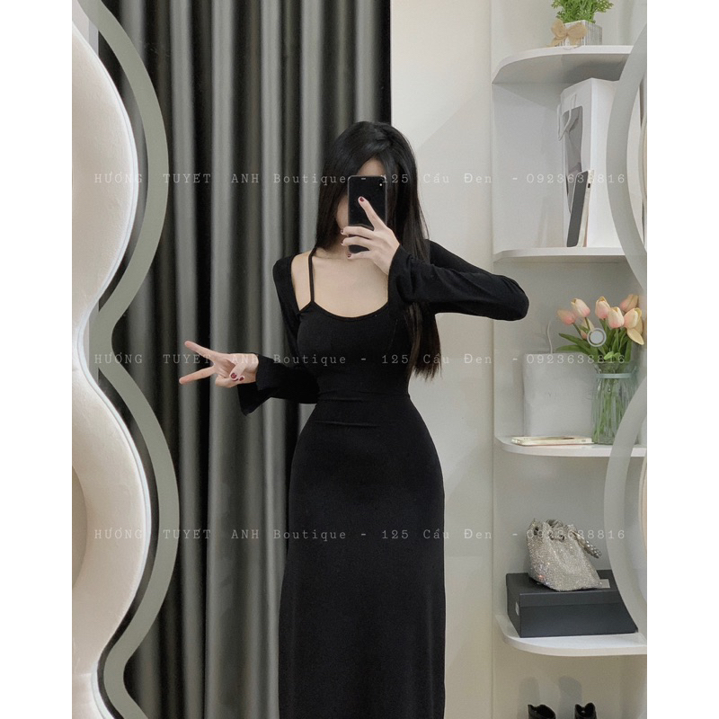 Đầm body dáng dài dây vai