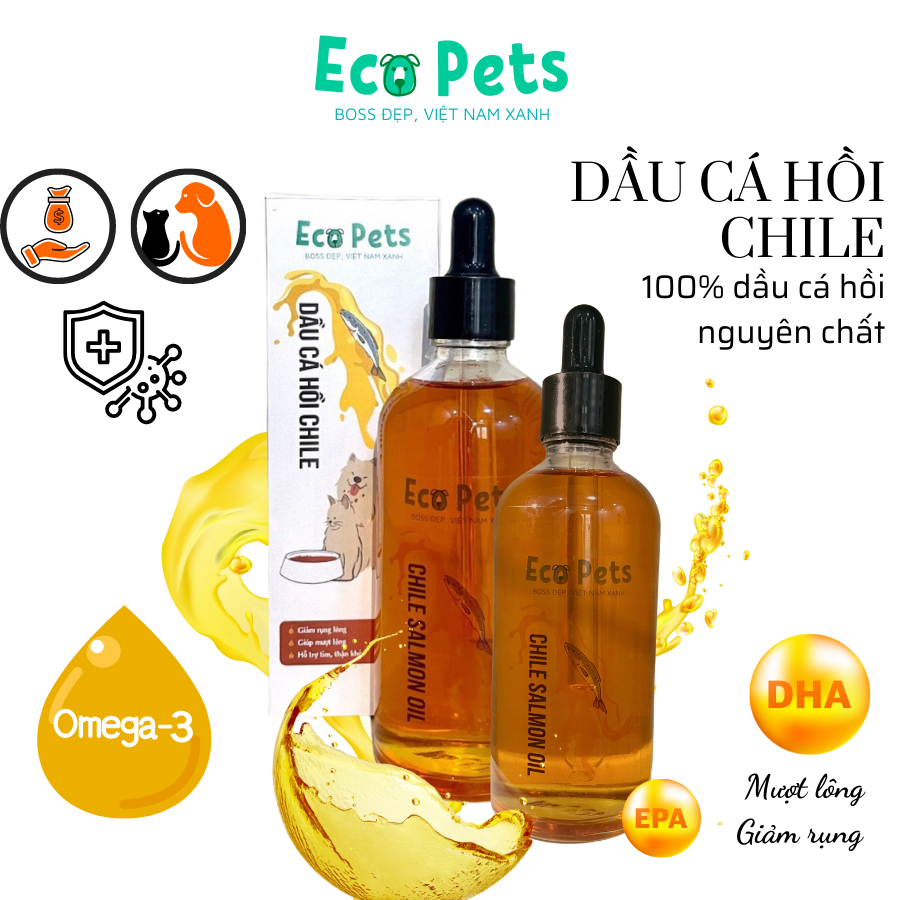 Dầu Cá Hồi Chile Ecopets 100ml – Bí Quyết Sức Khoẻ, Giảm Rụng Đẹp Lông Cho Chó Mèo