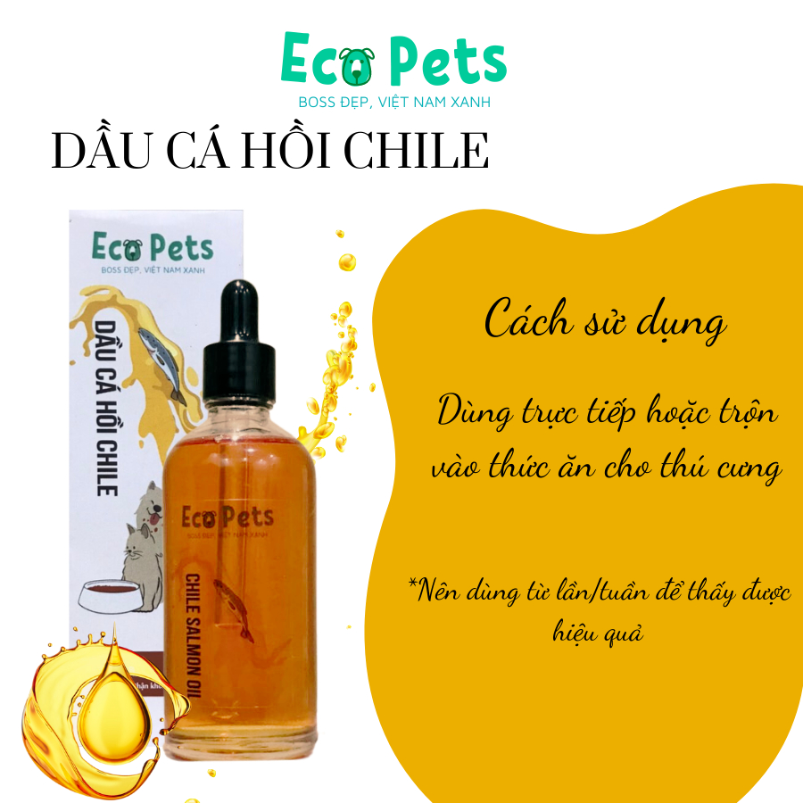 Dầu Cá Hồi Chile Ecopets 100ml – Bí Quyết Sức Khoẻ, Giảm Rụng Đẹp Lông Cho Chó Mèo