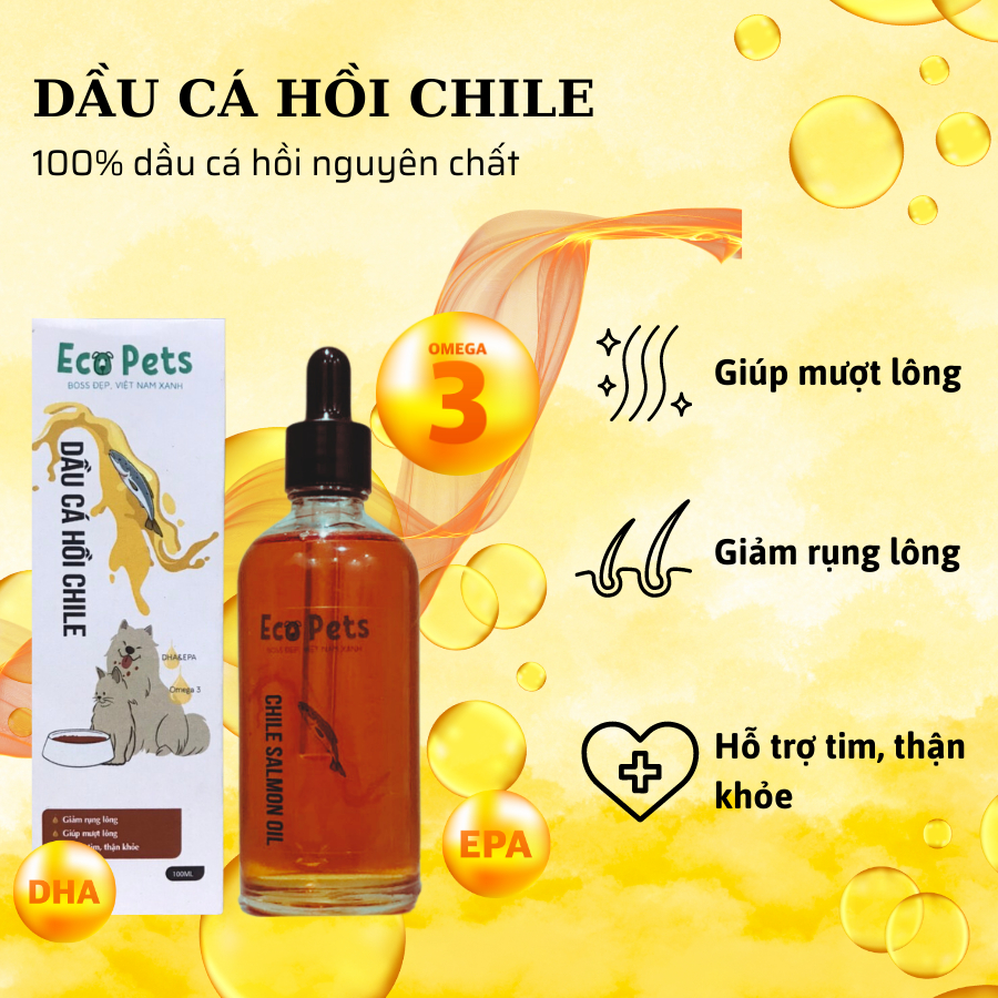 Dầu Cá Hồi Chile Ecopets 100ml – Bí Quyết Sức Khoẻ, Giảm Rụng Đẹp Lông Cho Chó Mèo