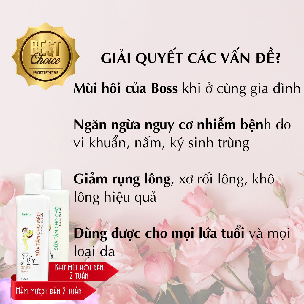 Sữa Tắm Cho Chó Mèo Ecopets 250ml - Khử Mùi Hôi Cho Chó Mèo Hiệu Quả