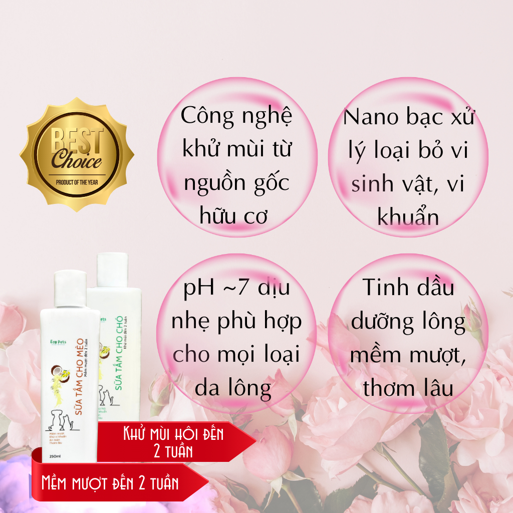 Sữa Tắm Cho Chó Mèo Ecopets 250ml - Khử Mùi Hôi Cho Chó Mèo Hiệu Quả